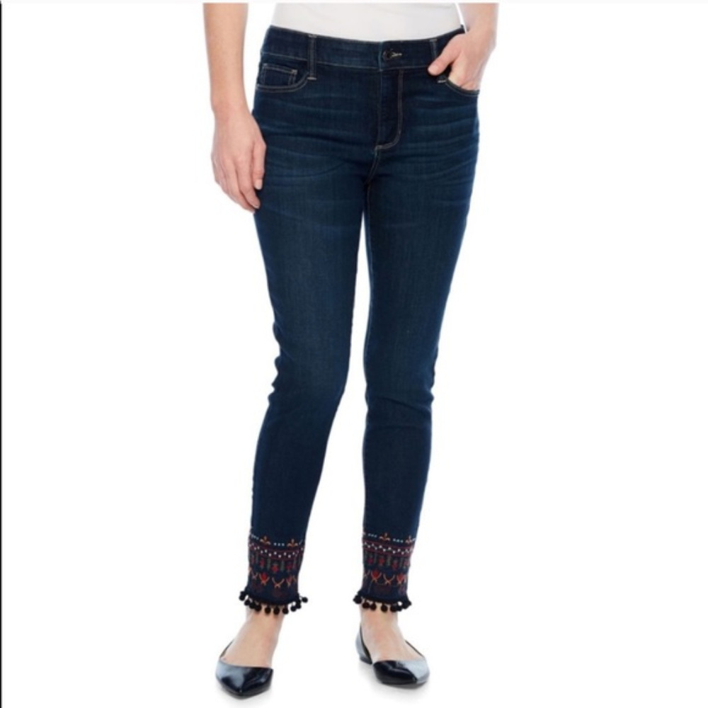 𝅺St. John’s Bay Fun Embroidered Boho Pom Pom Skinny Jean 8